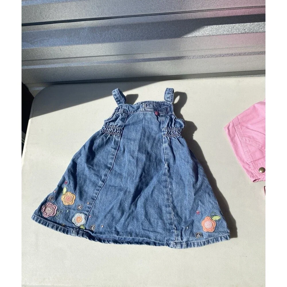 Gymboree 2006 3T Denim Jumper Dress Floral Embroidered Blue Cotton Pinafore